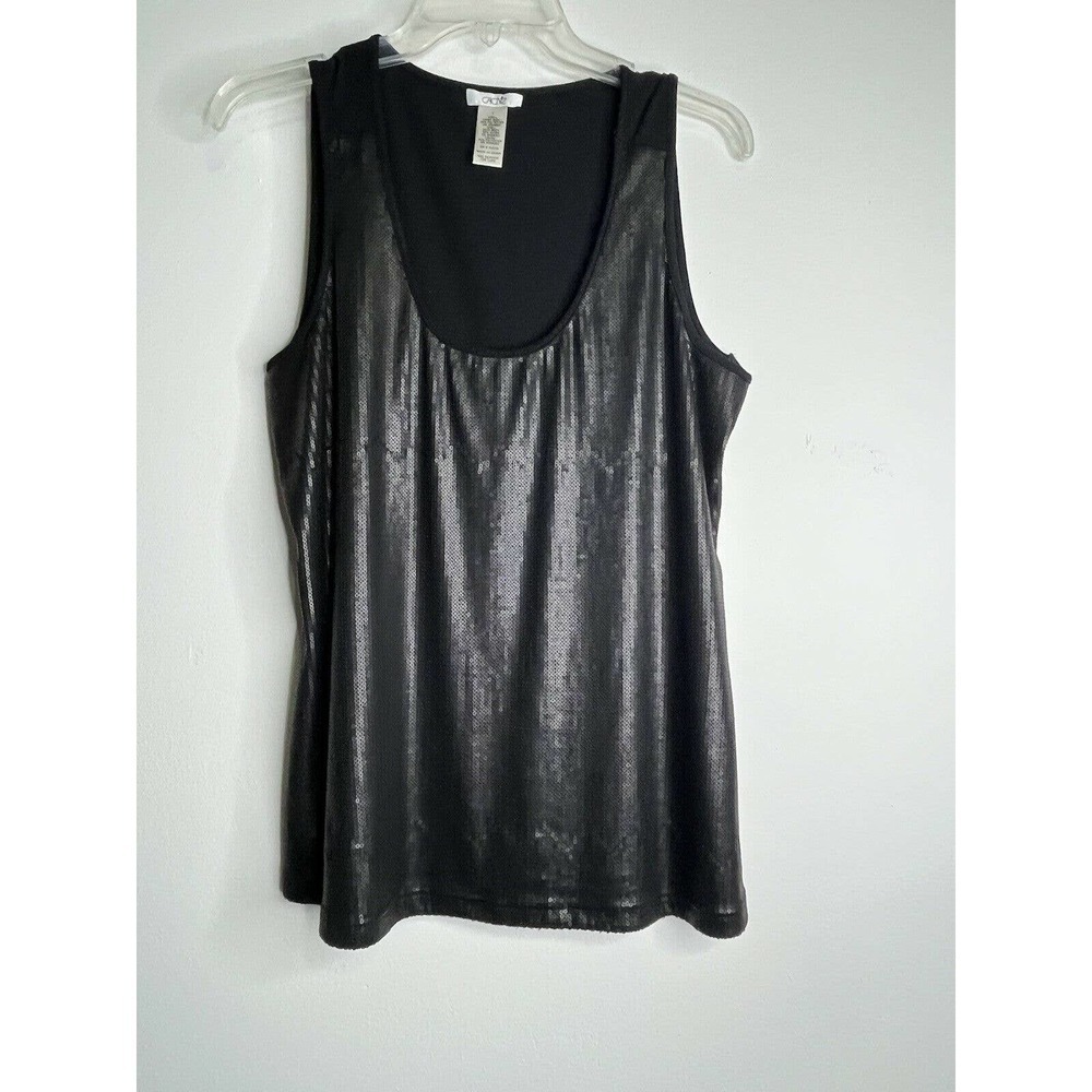 CACHE Black Large Sleeveless Tank Tunic Top Stretchy Shiny Casual